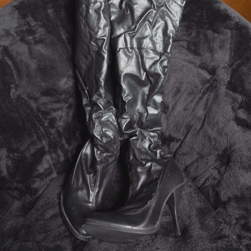 Black, Stretch Thigh High Stiletto Boots, Women's Size 10